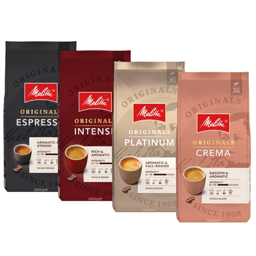 Zestaw 4x 1kg Kawa ziarnista Melitta Originals Espresso 1kg + Melitta Originals Intense 1kg + Melitta Originals Crema 1kg + Melitta Originals Platinum 1kg