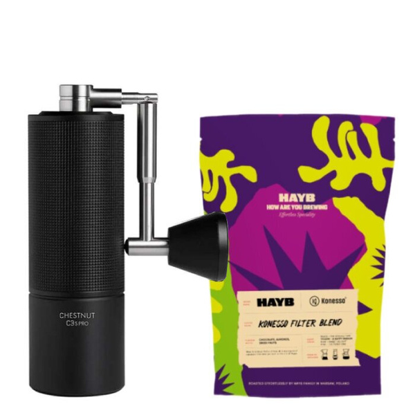 ZESTAW - Kawa ziarnista HAYB Konesso Filter Blend 250g + Młynek do kawy Timemore C3S PRO - Czarny