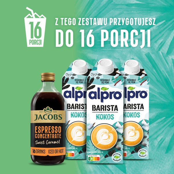ZESTAW - Napój ALPRO Barista Coconut Kokosowo-sojowe 3x750 ml + Koncentrat kawowy Jacobs Espresso Concentrate Sweet Caramel 485ml
