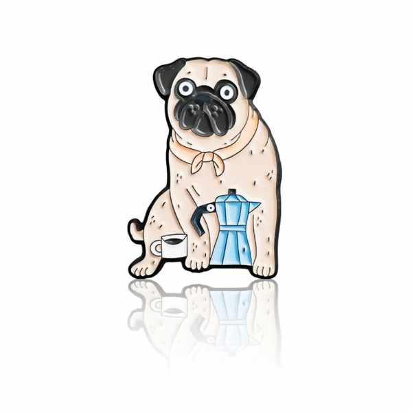 Przypinka - Mopsik z kawiarką