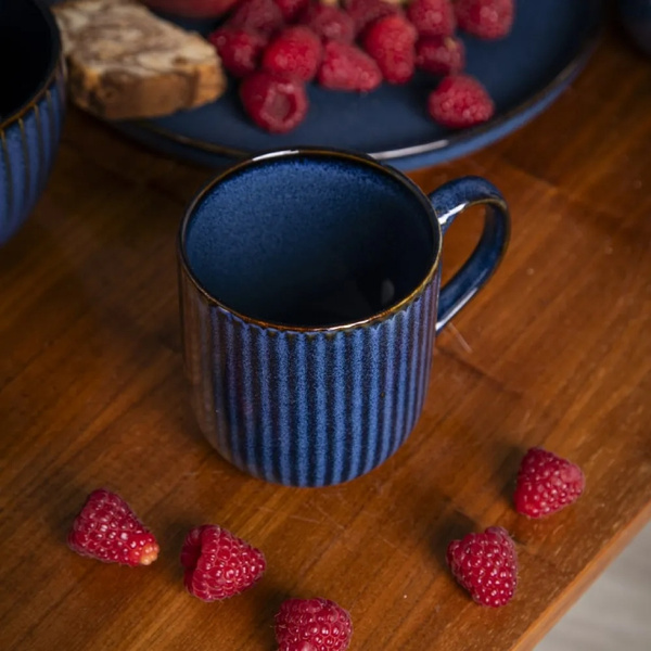 ZESTAW - Kubki Altom New Bone China Reactive Sage Stripes 400ml Granatowe - 6 sztuk