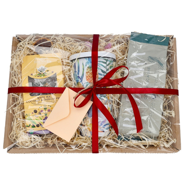 Zestaw prezentowy - Kubek Casno ze słomką, kawa ziarnista i herbata