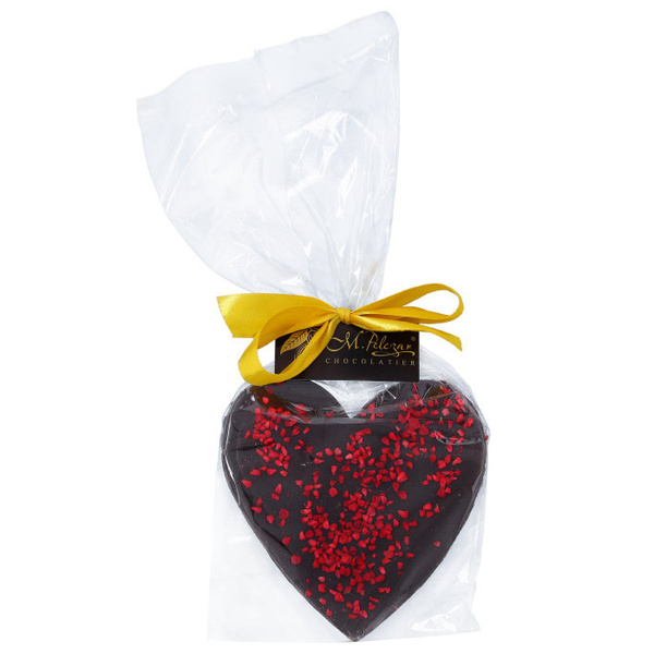 Serce z gorzkiej czekolady M.Pelczar Chocolatier dekorowane malinami 130g