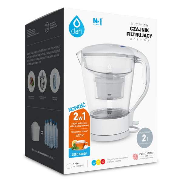 Elektryczny czajnik filtrujący Dafi 2w1+ 3 filtry Unimax do twardej wody - Biały - NIEDOSTĘPNY