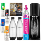 ZESTAW - Saturator do wody gazowanej SodaStream Terra - Czarny + 2 butelki + 4 syropy 440 ml + książka