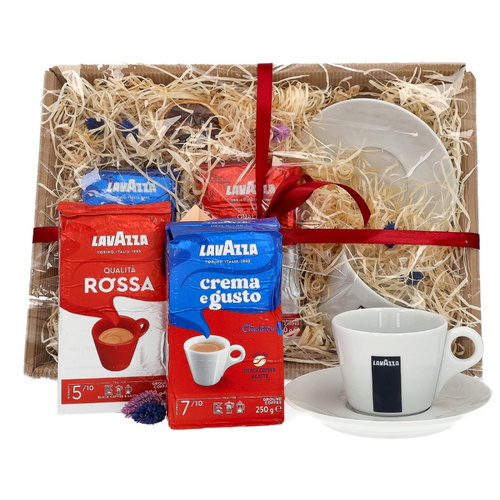 Zestaw prezentowy - Kawy mielone Lavazza i filiżanka porcelanowa do Cappuccino