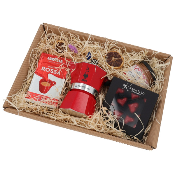 Zestaw prezentowy na walentynki - Kawiarka, kawa, miód i czekoladki