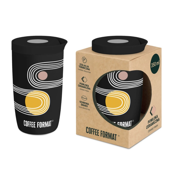 Kubek termiczny Coffee Format 350 ml - Czarny z nadrukiem
