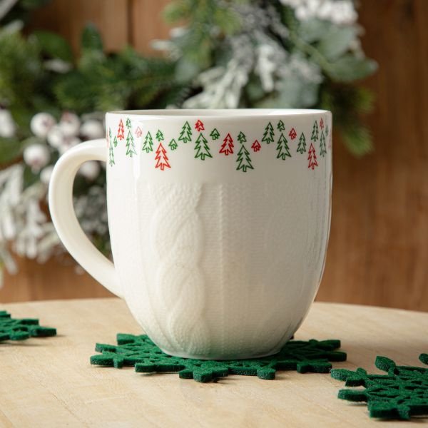 Kubek Świąteczny z uchem Homla LAIN 600ml - Biały z choinkami 