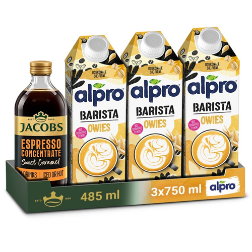 ZESTAW - Napój ALPRO Barista Oat Owsiane 3x750 ml + Koncentrat kawowy Jacobs Espresso Concentrate Sweet Caramel 485ml