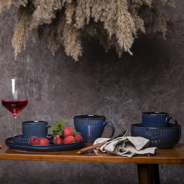 ZESTAW - Filiżanki Atom Design Reactive Sage Jumbo 450ml Granatowe - 6 sztuk