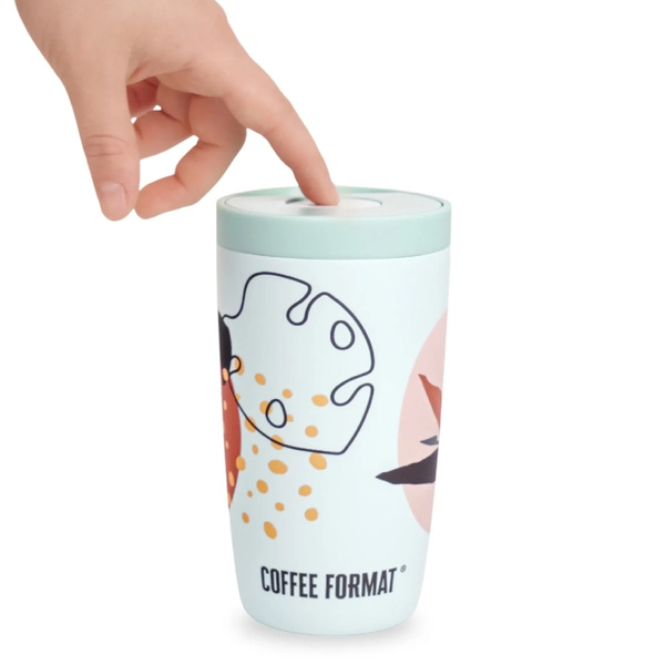 Kubek termiczny Coffee Format 350 ml - Miętowy z motywem roślin