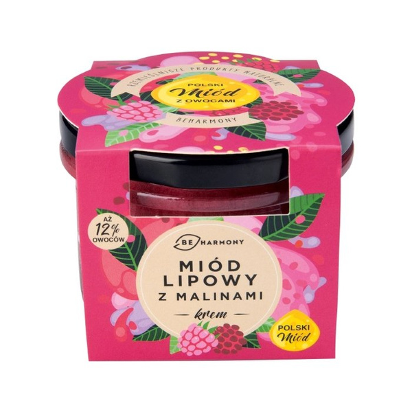 Miód lipowy z malinami - krem mocno owocowy BEHARMONY 230g - NIEDOSTĘPNY