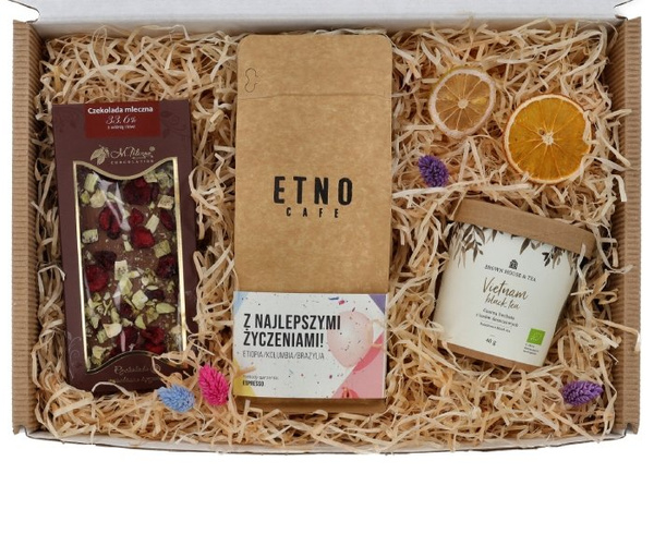 Urodzinowy zestaw prezentowy - Kawa, herbata i czekolada