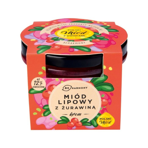 Miód lipowy z żurawiną - krem mocno owocowy BEHARMONY 115g - NIEDOSTĘPNY