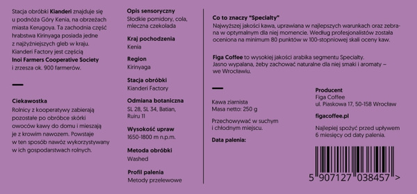 Kawa ziarnista Figa Coffee Kenia Inoi Kianderi Washed FILTR 250g – NIEDOSTĘPNY