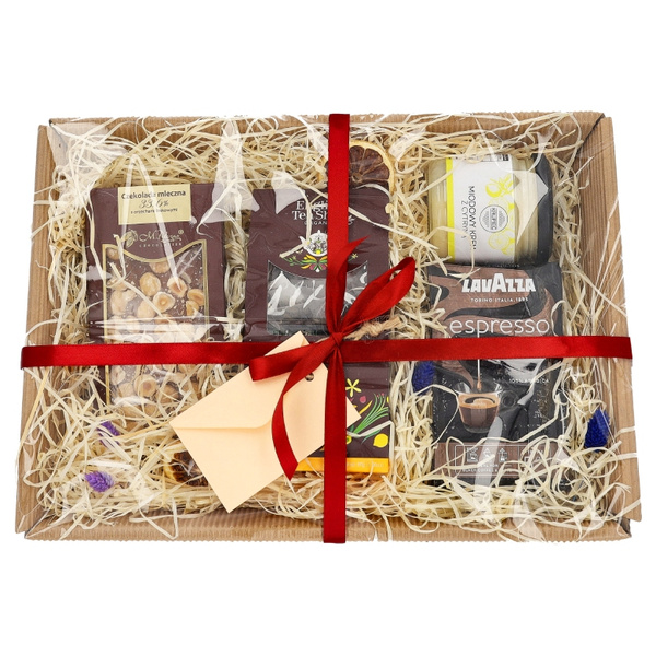 Zestaw prezentowy na imieniny - Kawa, herbata, miód i czekolada
