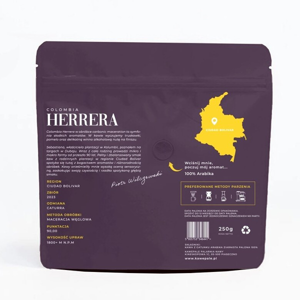 Kawa ziarnista KawePale Colombia Herrera Carbonic maceration 250g – NIEDOSTĘPNY
