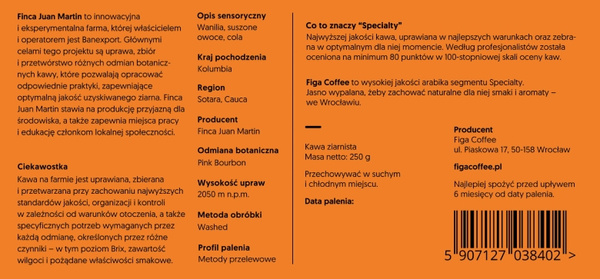 Kawa ziarnista Figa Coffee Kolumbia Finca Juan Martin Washed FILTR 250g – NIEDOSTĘPNY