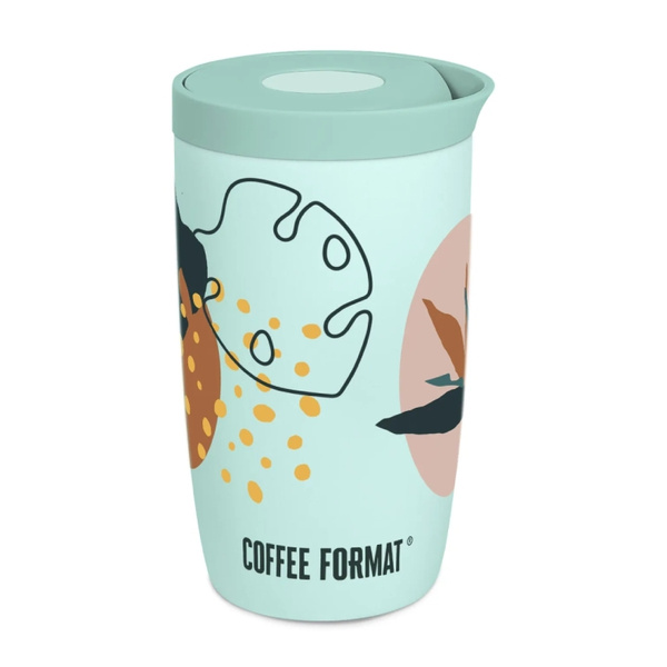 Kubek termiczny Coffee Format 350 ml - Miętowy z motywem roślin