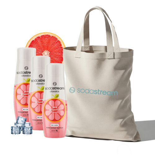 Zestaw Syrop SodaStream Różowy Grejpfrut 3x440 ml - Bez cukru + Torba
