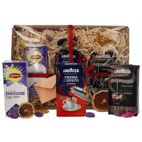 Zestaw prezentowy - kawy mielone Lavazza i herbata Lipton Earl Grey