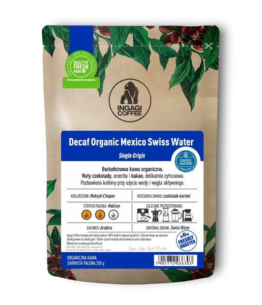 Kawa ziarnista Ingagi Coffee Decaf Organic Mexico Swiss Water 250g - Bezkofeinowa – NIEDOSTĘPNY