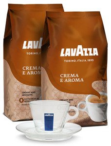 ZESTAW - Kawa Lavazza Crema e Aroma 2x1kg + Filiżanka szklana Lavazza cappuccino 160ml