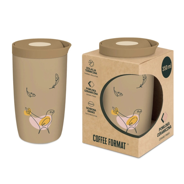 Kubek termiczny Coffee Format 350 ml - Brązowy z nadrukiem