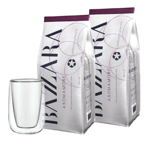 ZESTAW - Kawa ziarnista Bazzara AROMAMORE 2x1kg + szklanka termiczna Small Latte 250 ml