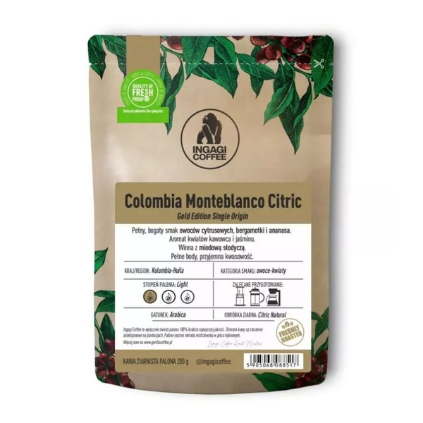 Kawa ziarnista Ingagi Coffee Colombia Monteblanco Citric FILTR 100g