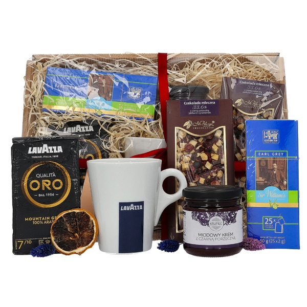 Zestaw prezentowy dla pracowników - Kubek, kawa, herbata, czekolada i miód
