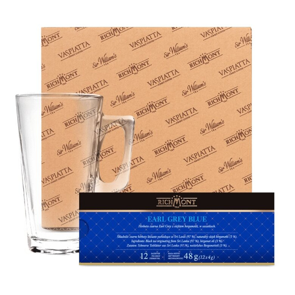 ZESTAW Herbata Richmont Earl Grey Blue 12 saszetek + Szklanka Richmont Hot 370ml