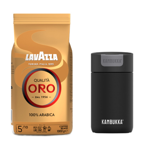 ZESTAW - Kawa ziarnista Lavazza Qualita Oro 1kg + Kubek termiczny Kambukka Olympus 300 ml - Jet Black
