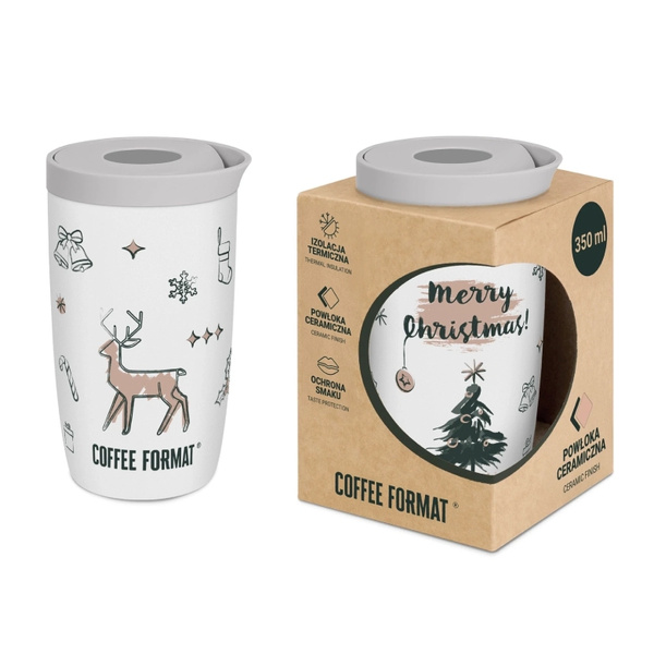 Kubek termiczny Coffee Format 350 ml - Biały z motywem świątecznym