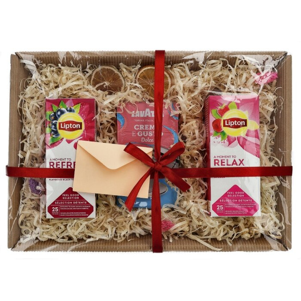 Zestaw prezentowy - Herbaty Lipton i kawa mielona Lavazza Crema e Gusto Dolce 