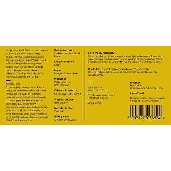 Kawa ziarnista Figa Coffee Kenia Gicherori AA washed 250g 