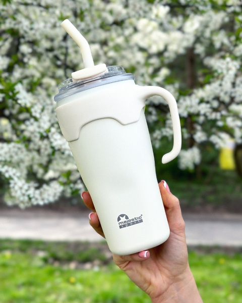 Kubek termiczny ze słomką Majestic Sport Jelly 650 ml - Biały