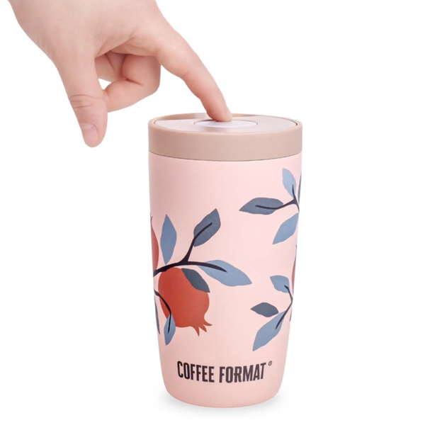 Kubek termiczny Coffee Format 350 ml - Różowy z motywem roślin