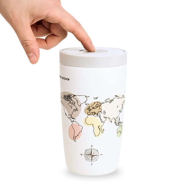 Kubek termiczny Coffee Format 350 ml - Biały z motywem mapy świata
