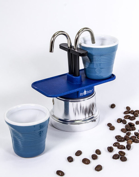 Kawiarka Top Moka Mini 2 filiżanki niebieska + 2 kubeczki