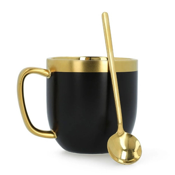 Kubek z łyżeczką HOMLA SINNES 280 ml - Czarny