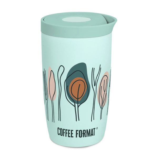 Kubek termiczny Coffee Format 350 ml - Miętowy z motywem drzew