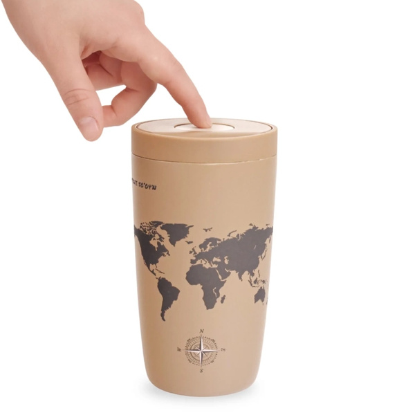 Kubek termiczny Coffee Format 350 ml - Brązowy z motywem mapy świata