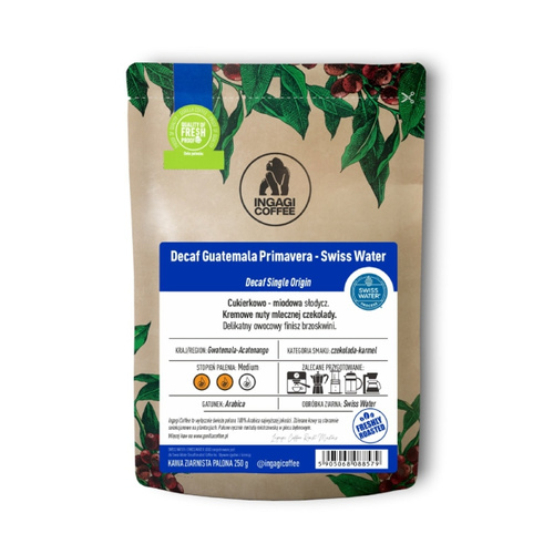 Kawa ziarnista Ingagi Coffee Decaf Guatemala Primavera Swiss Water 250g - KAWA BEZKOFEINOWA