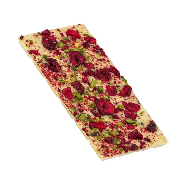 Biała czekolada M.Pelczar Chocolatier z pistacjami i wiśniami 85g