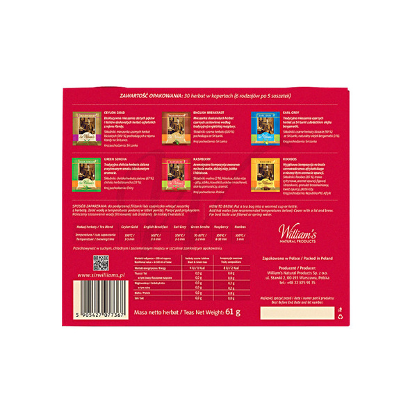 Bombonierka Sir William's Tea -  MIX 30 różnorodnych herbat 