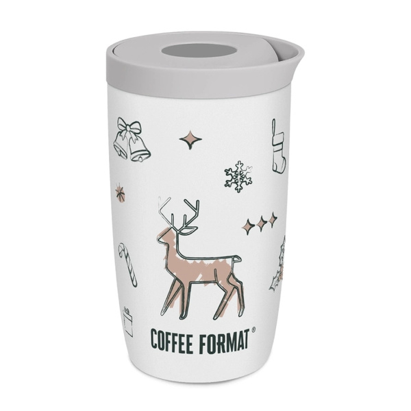 Kubek termiczny Coffee Format 350 ml - Biały z motywem świątecznym