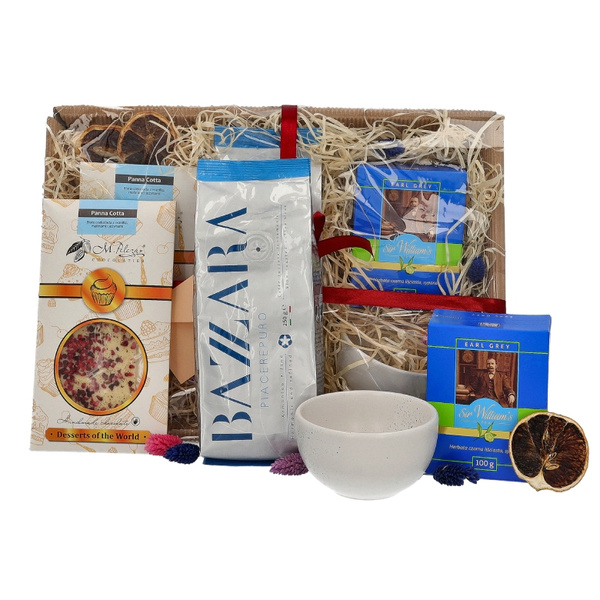 Zestaw prezentowy dla chłopaka z kawą, herbatą, czekoladą i kubkiem