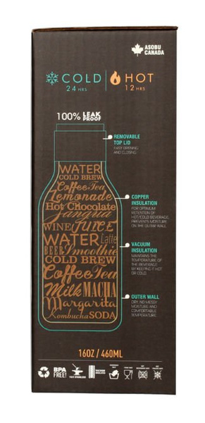 Asobu Urban Water Bottle - czarna butelka termiczna 460 ml - NIEDOSTĘPNY